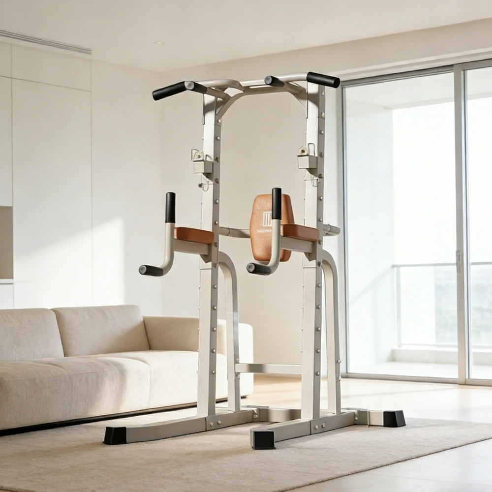 FITPRO Pull Up Station Multi-Function Training Heavy Duty Steel T-Base 206cm Home Gym Strength Equipment - White