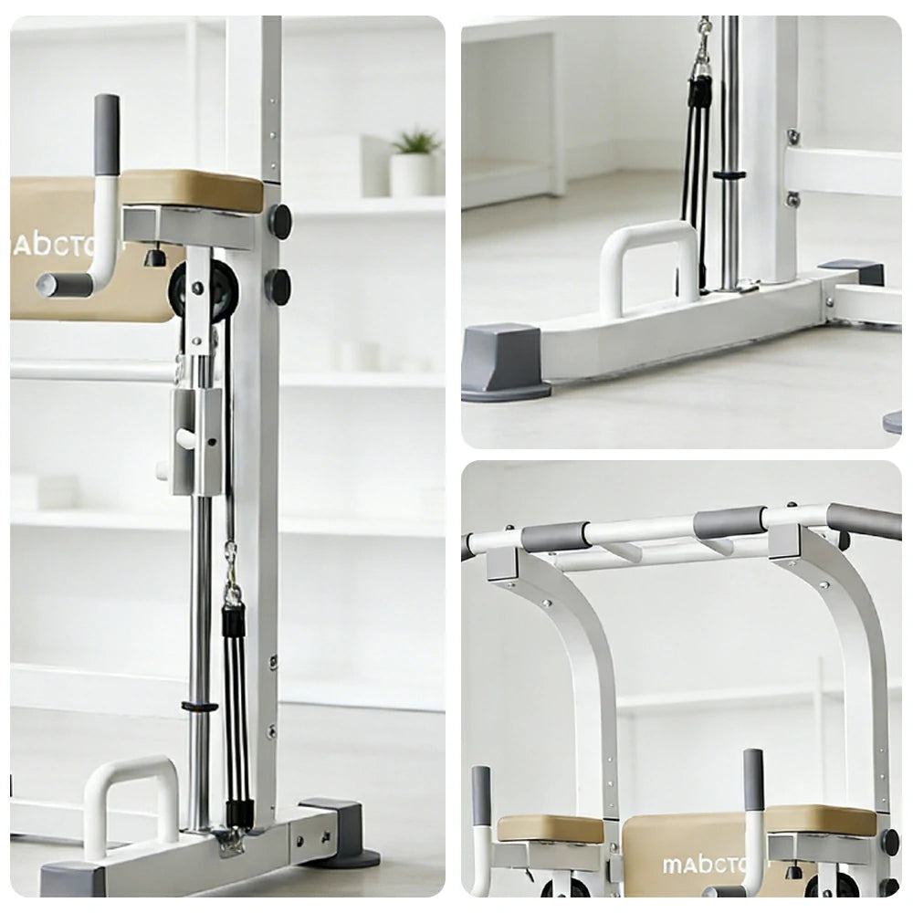 FITPRO Power Tower Pull Up Bar Station Adjustable Height Heavy Duty Steel Frame Multi-Function Strength Training Home Gym - White