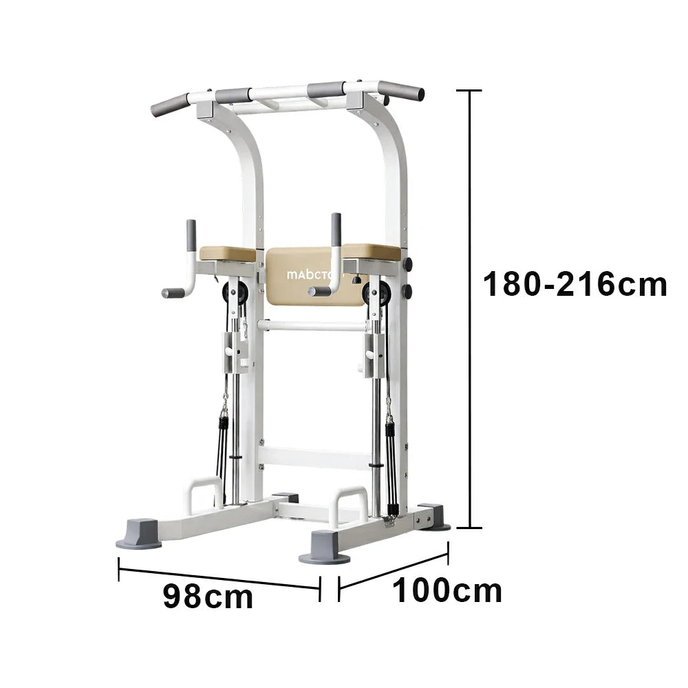 FITPRO Power Tower Pull Up Bar Station Adjustable Height Heavy Duty Steel Frame Multi-Function Strength Training Home Gym - White