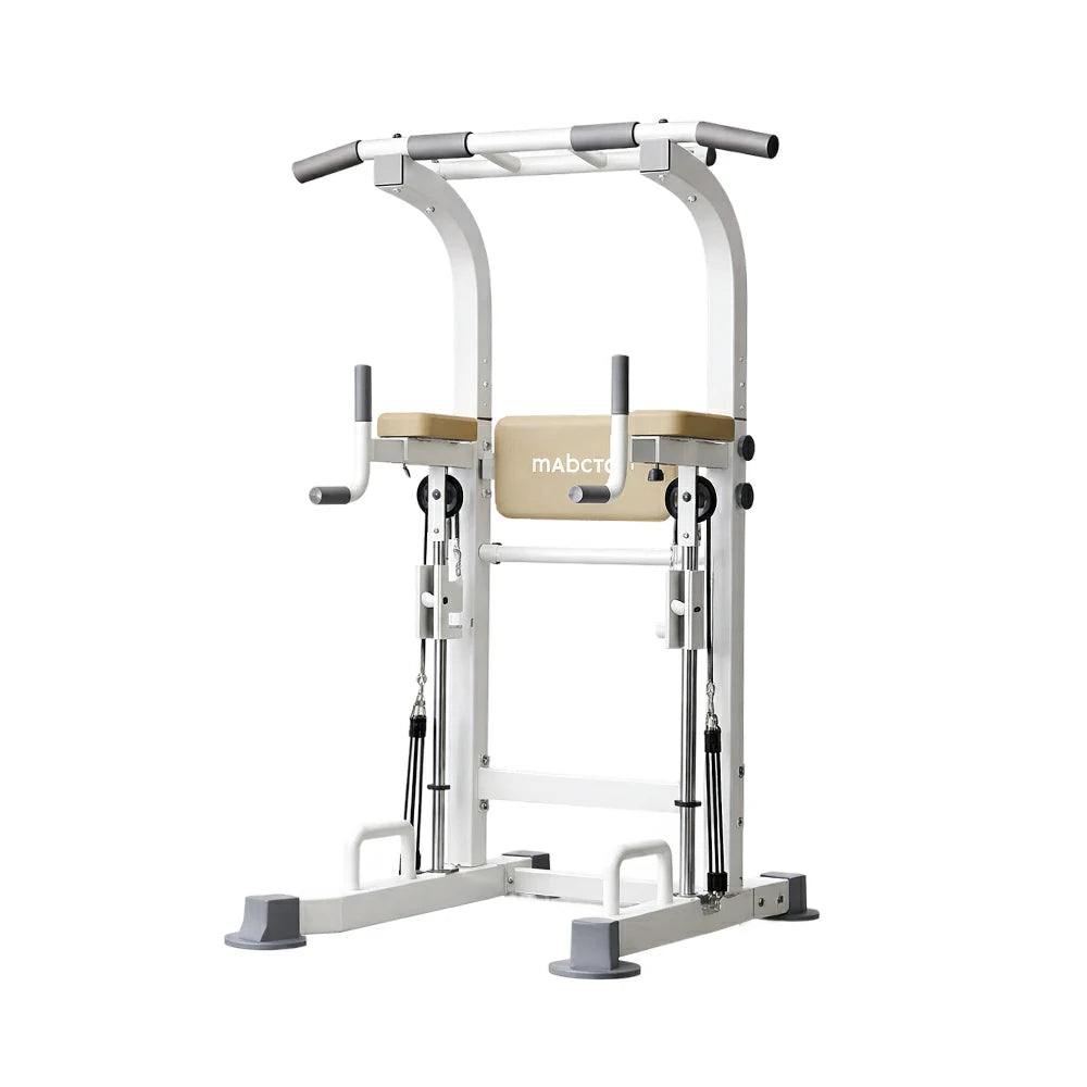 FITPRO Power Tower Pull Up Bar Station Adjustable Height Heavy Duty Steel Frame Multi-Function Strength Training Home Gym - White