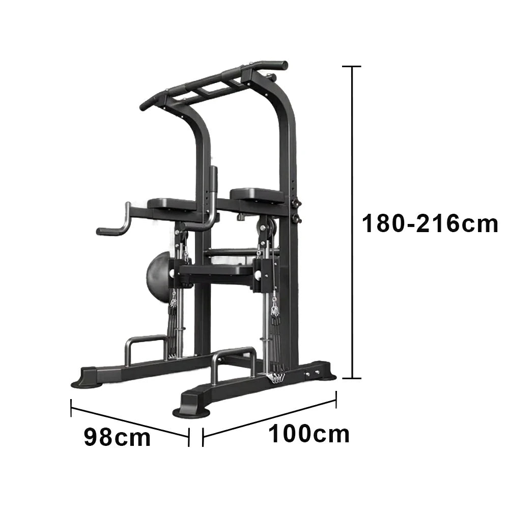 FITPRO Power Tower Pull Up Bar Station Adjustable Height Heavy Duty Steel Frame Multi-Function Strength Training Home Gym - Black