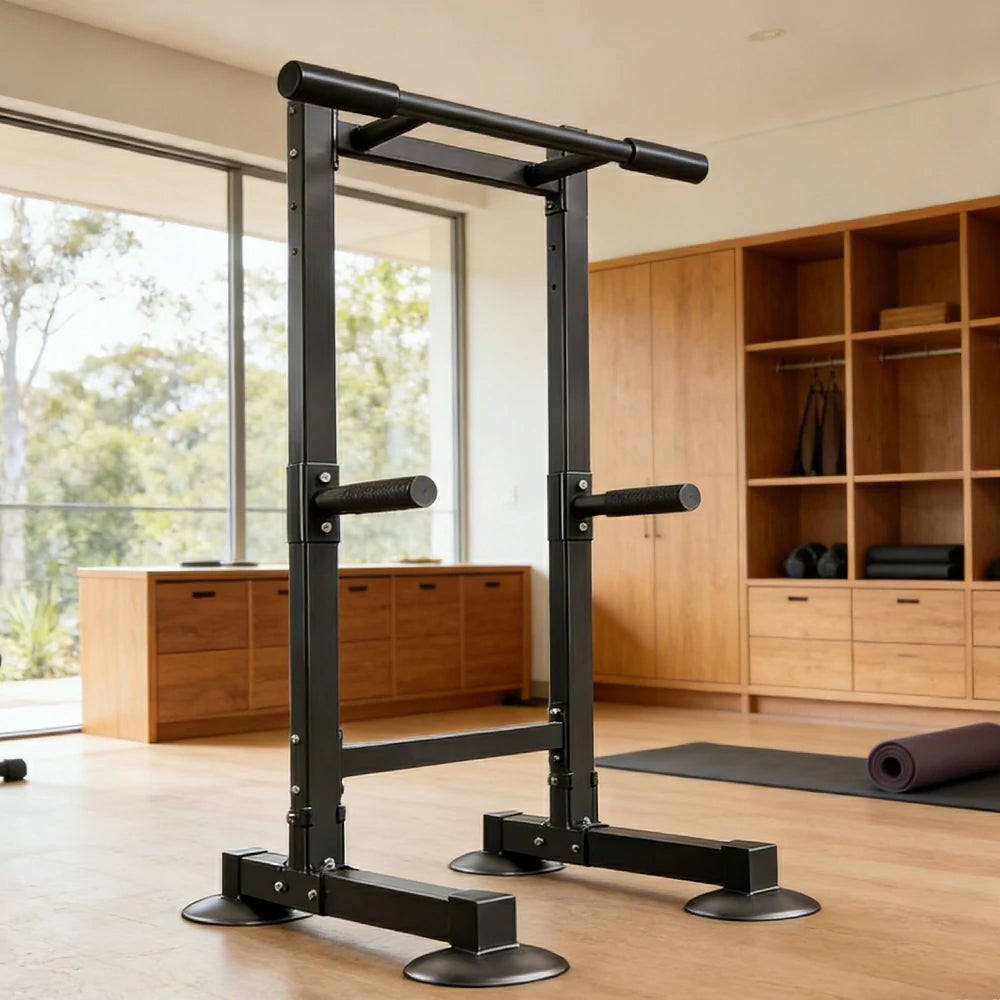 FITPRO Pull Up Bar Station Heavy Duty Steel Frame Wide Base Anti-Slip Design Multi-Function Strength Training Home Gym - Black