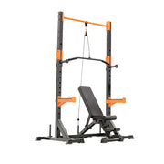FITPRO Power Rack Home Gym Set Full Body Training System Adjustable Bench Barbell Compact Garage Fitness - Black&Orange
