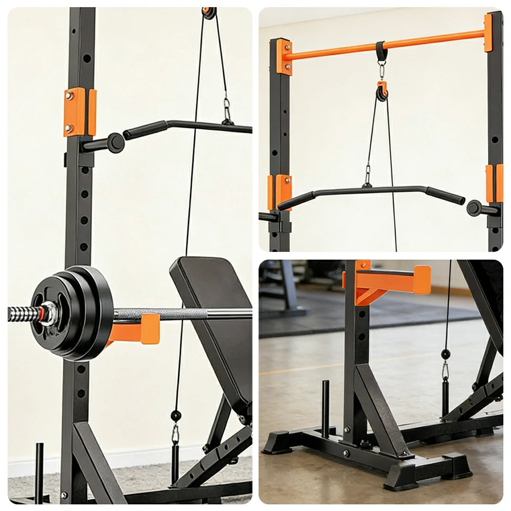 FITPRO Power Rack Home Gym Set Full Body Training System Adjustable Bench Barbell Compact Garage Fitness - Black&Orange