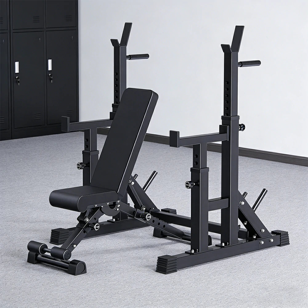 FITPRO Adjustable Squat Rack Barbell Stand Foldable 350kg Capacity Home Gym Compact Training - Black