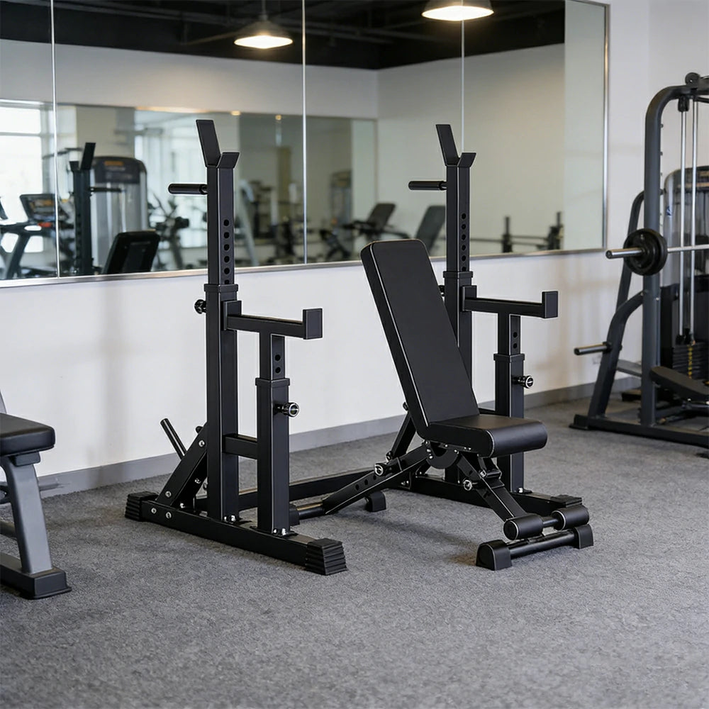 FITPRO Adjustable Squat Rack Barbell Stand Foldable 350kg Capacity Home Gym Compact Training - Black