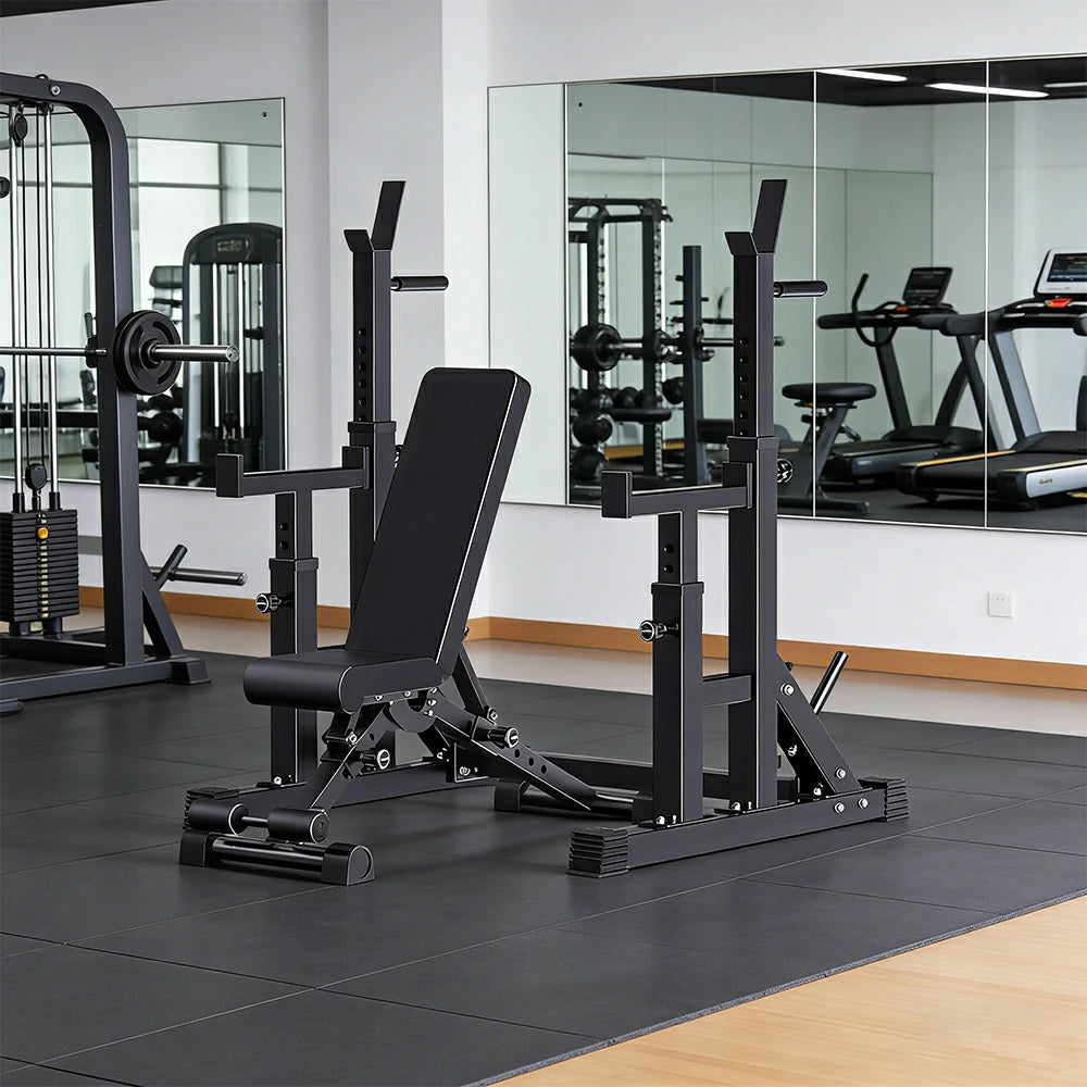 FITPRO Adjustable Squat Rack Barbell Stand Foldable 350kg Capacity Home Gym Compact Training - Black