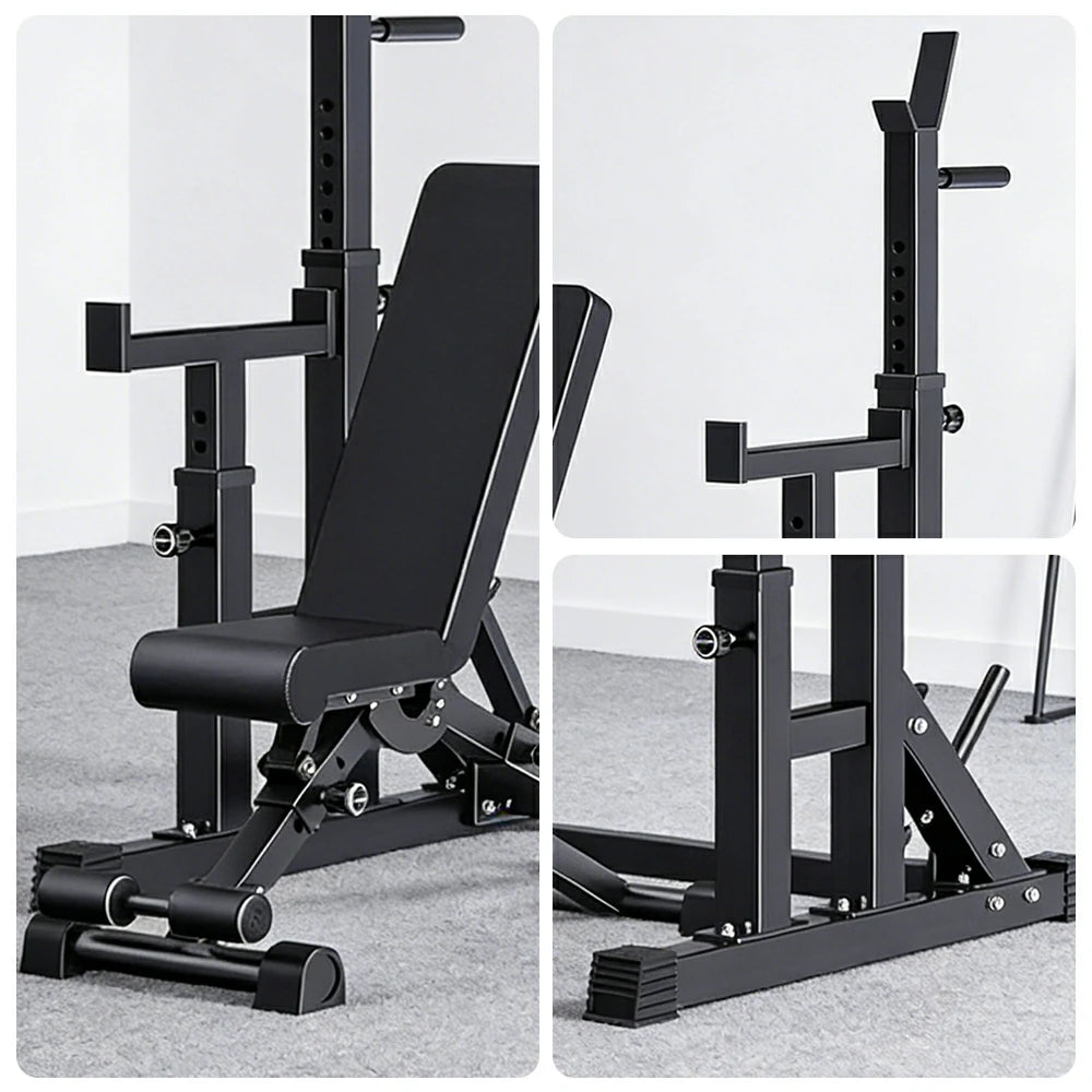 FITPRO Adjustable Squat Rack Barbell Stand Foldable 350kg Capacity Home Gym Compact Training - Black