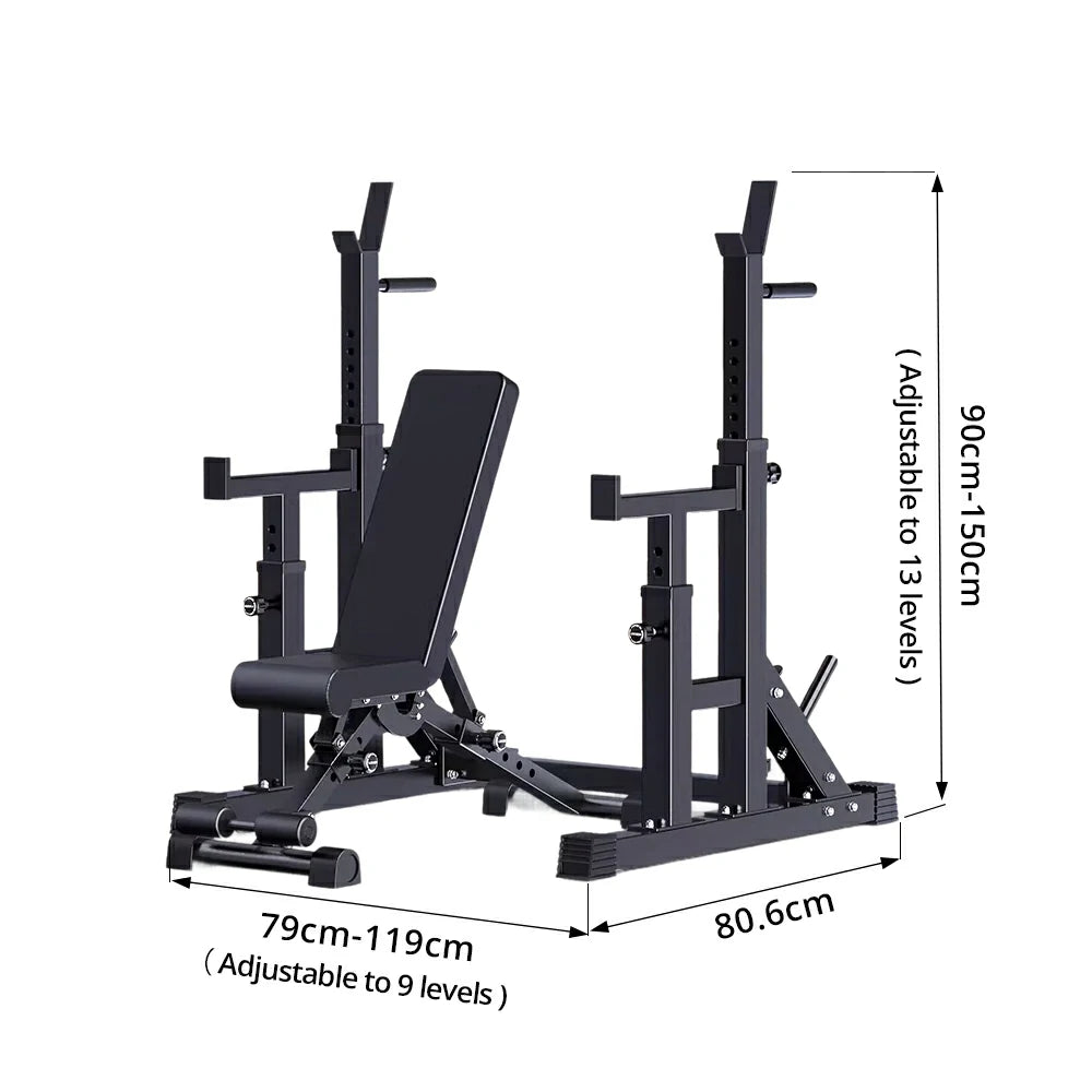 FITPRO Adjustable Squat Rack Barbell Stand Foldable 350kg Capacity Home Gym Compact Training - Black