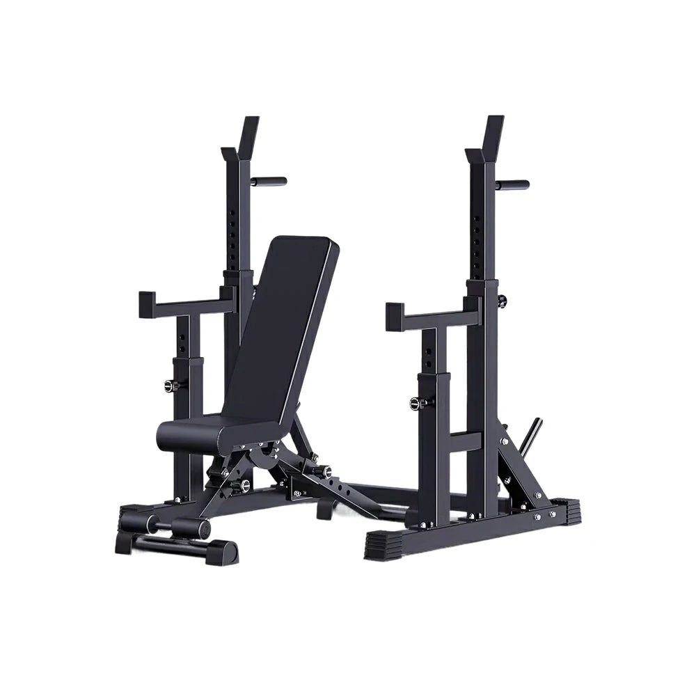 FITPRO Adjustable Squat Rack Barbell Stand Foldable 350kg Capacity Home Gym Compact Training - Black