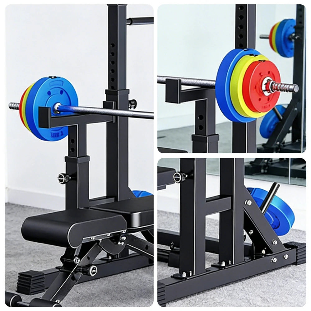 FITPRO Adjustable Squat Rack Barbell Stand Foldable 350kg Capacity with 50kg Colour Eco Barbell Home Gym Training - Black