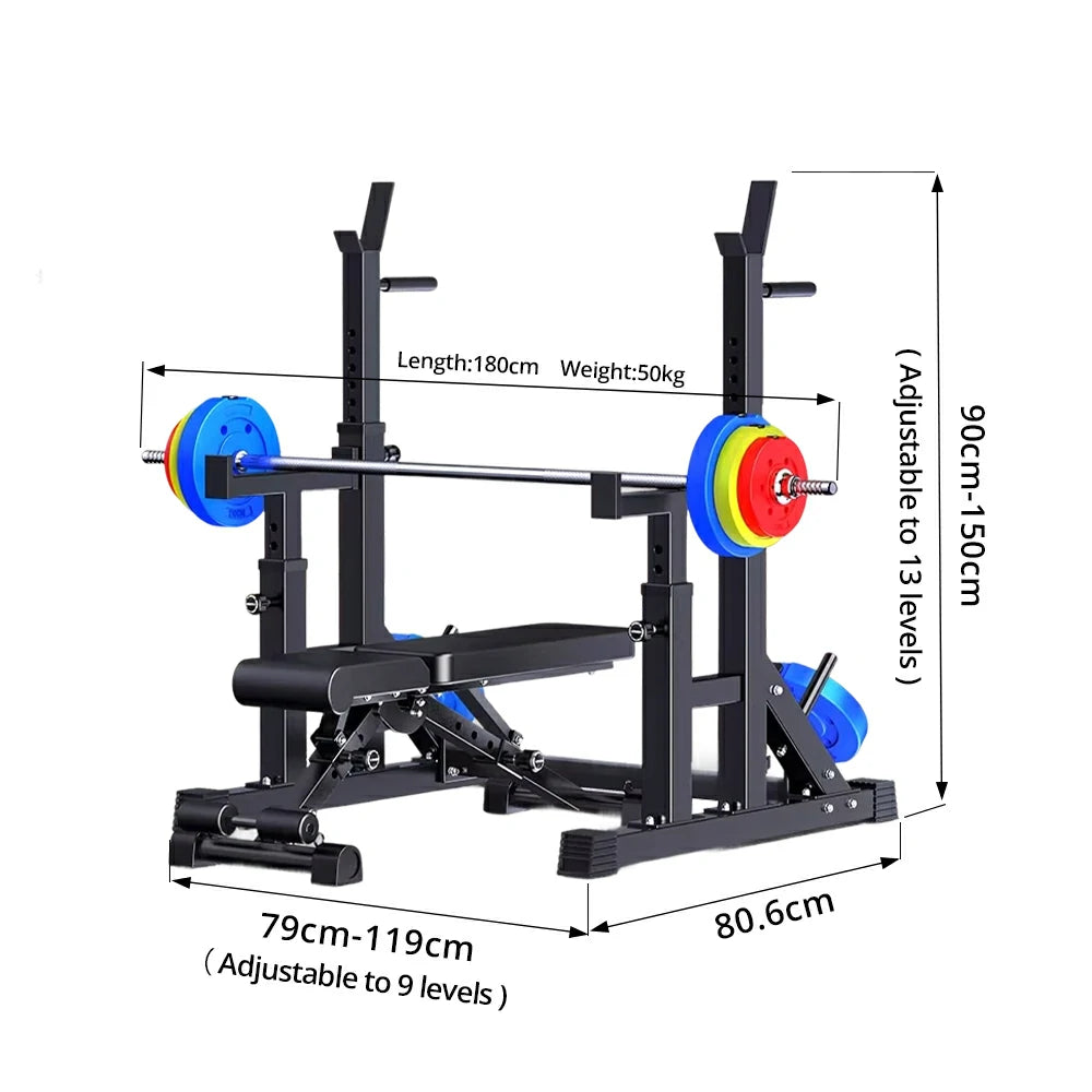 FITPRO Adjustable Squat Rack Barbell Stand Foldable 350kg Capacity with 50kg Colour Eco Barbell Home Gym Training - Black