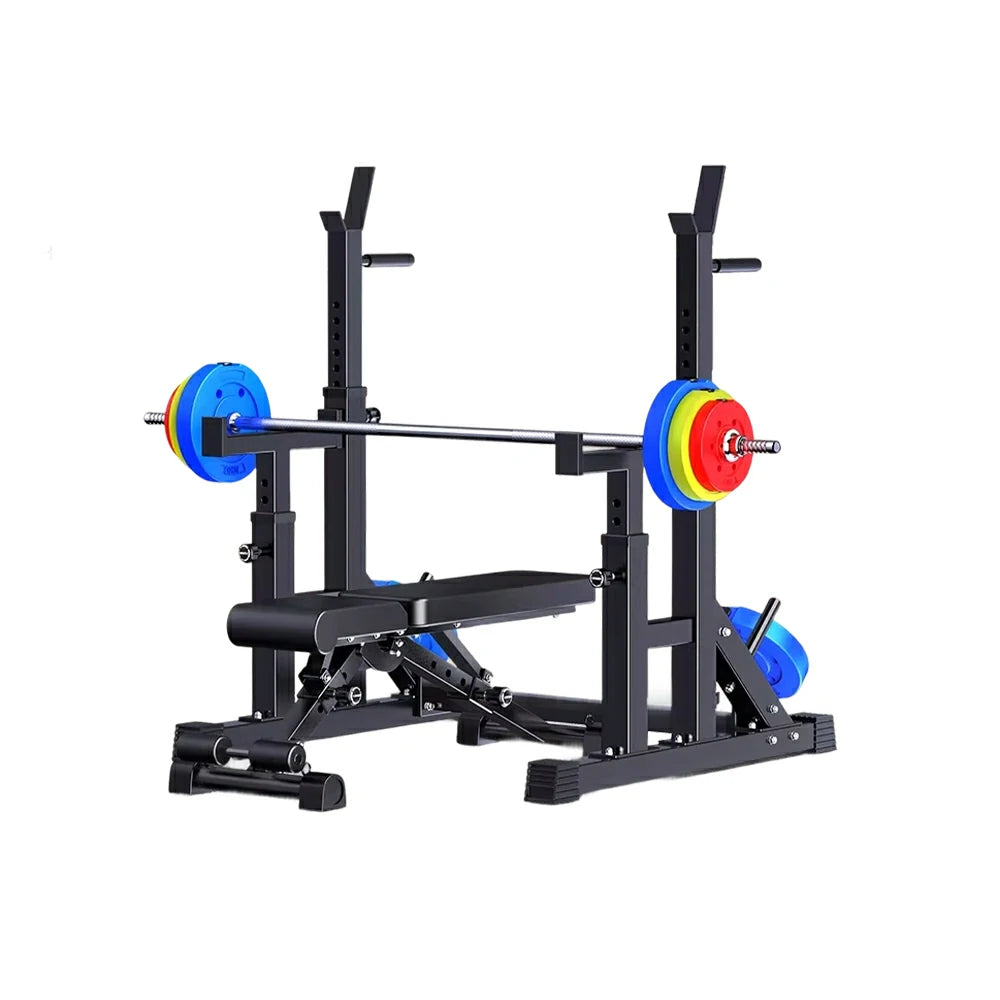 FITPRO Adjustable Squat Rack Barbell Stand Foldable 350kg Capacity with 50kg Colour Eco Barbell Home Gym Training - Black