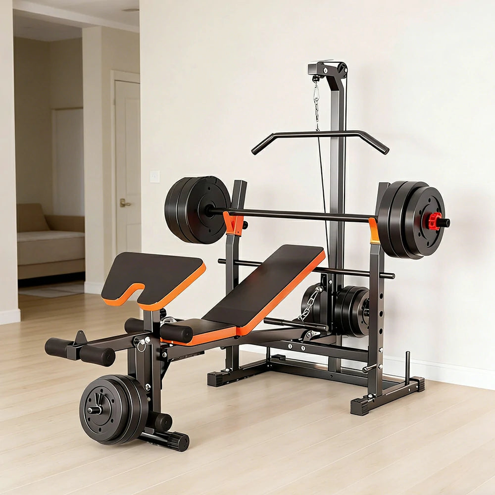 FITPRO Multi Function Power Rack System with 60kg Barbell Set Lat Pulldown Full Body Training Home Gym 300kg Capacity