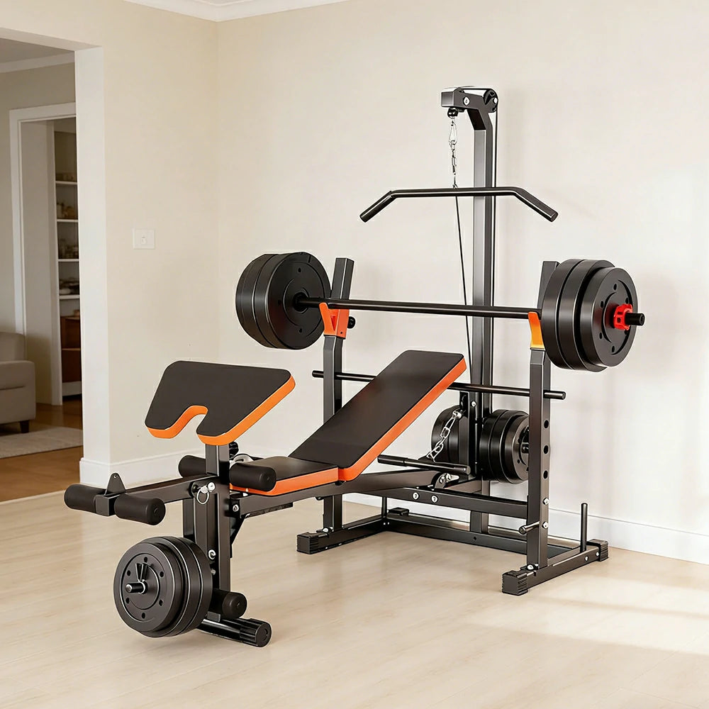 FITPRO Multi Function Power Rack System with 60kg Barbell Set Lat Pulldown Full Body Training Home Gym 300kg Capacity