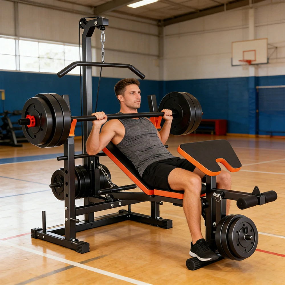 FITPRO Multi Function Power Rack System with 60kg Barbell Set Lat Pulldown Full Body Training Home Gym 300kg Capacity