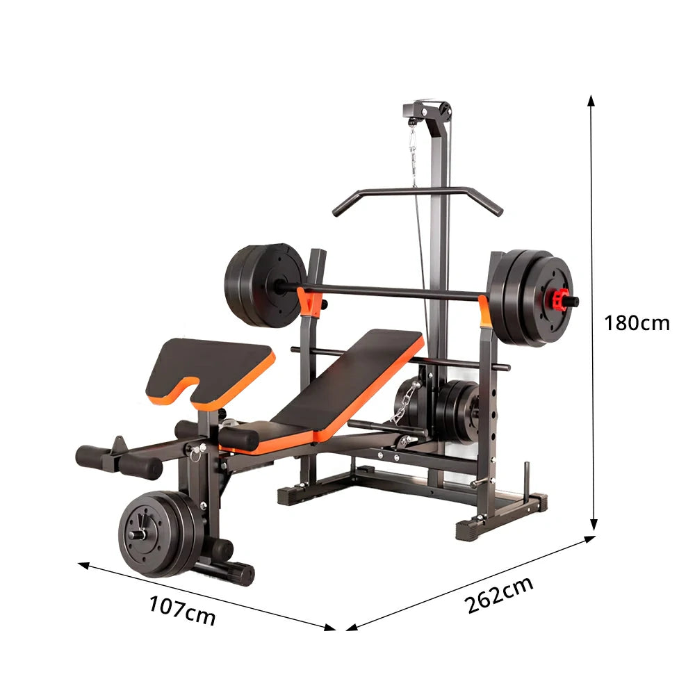 FITPRO Multi Function Power Rack System with 60kg Barbell Set Lat Pulldown Full Body Training Home Gym 300kg Capacity