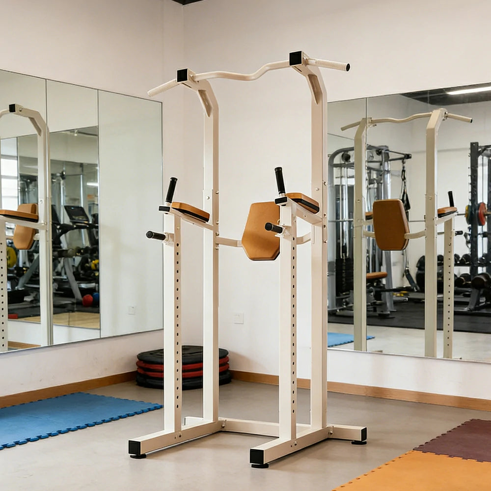 FITPRO Power Tower Pull Up Dip Station Adjustable Multi Function Home Gym Compact Strength Training - White