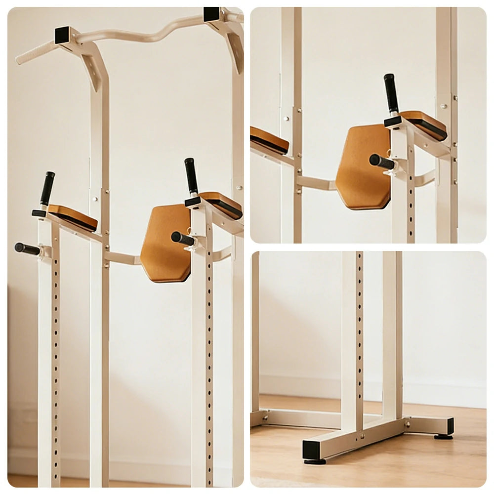 FITPRO Power Tower Pull Up Dip Station Adjustable Multi Function Home Gym Compact Strength Training - White