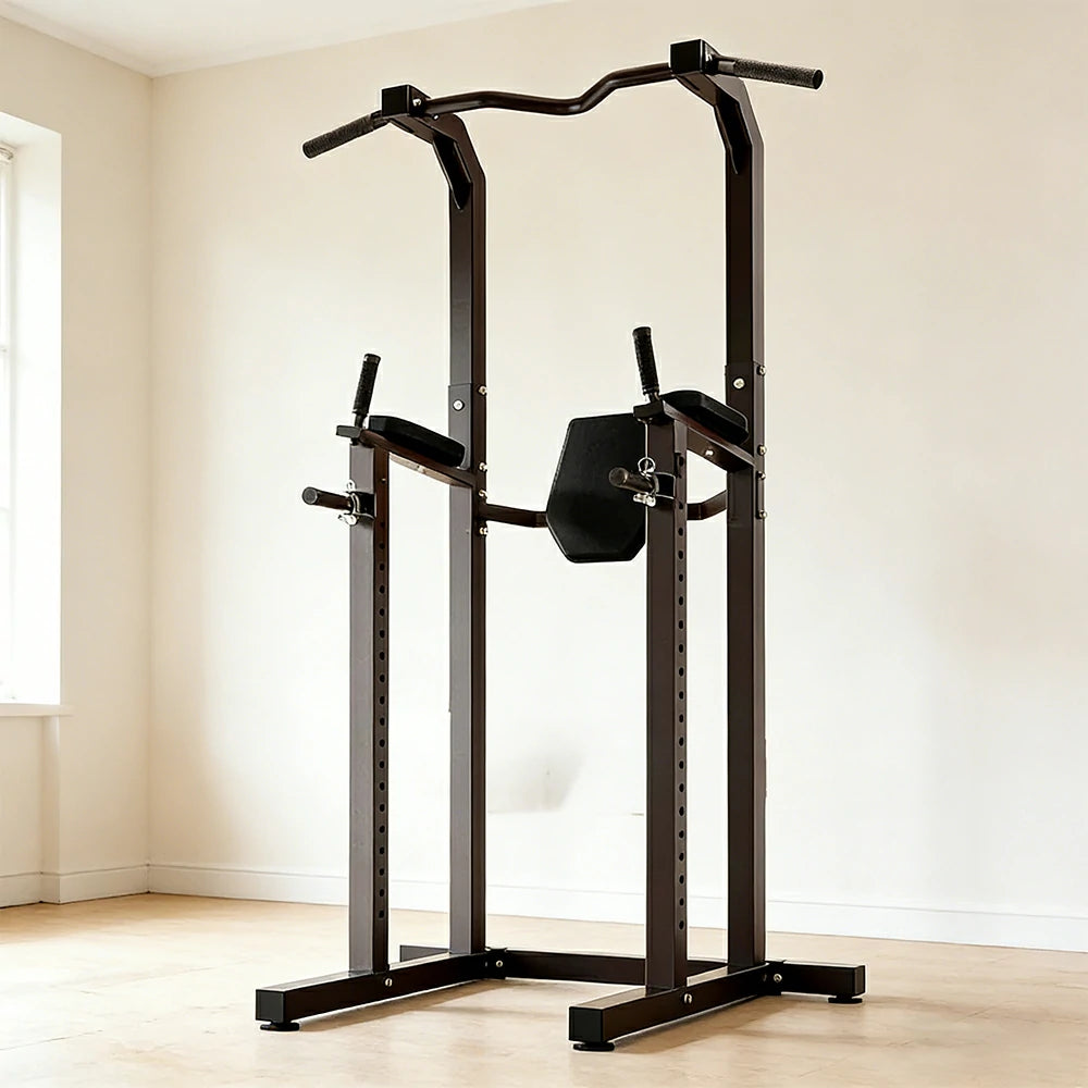 FITPRO Power Tower Pull Up Dip Station Adjustable Multi Function Home Gym Compact Strength Training - Black