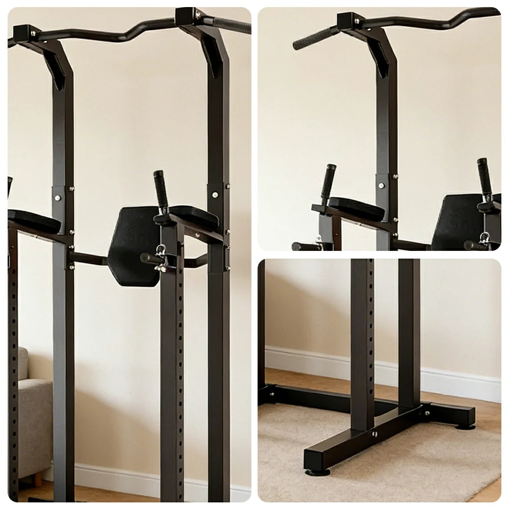 FITPRO Power Tower Pull Up Dip Station Adjustable Multi Function Home Gym Compact Strength Training - Black