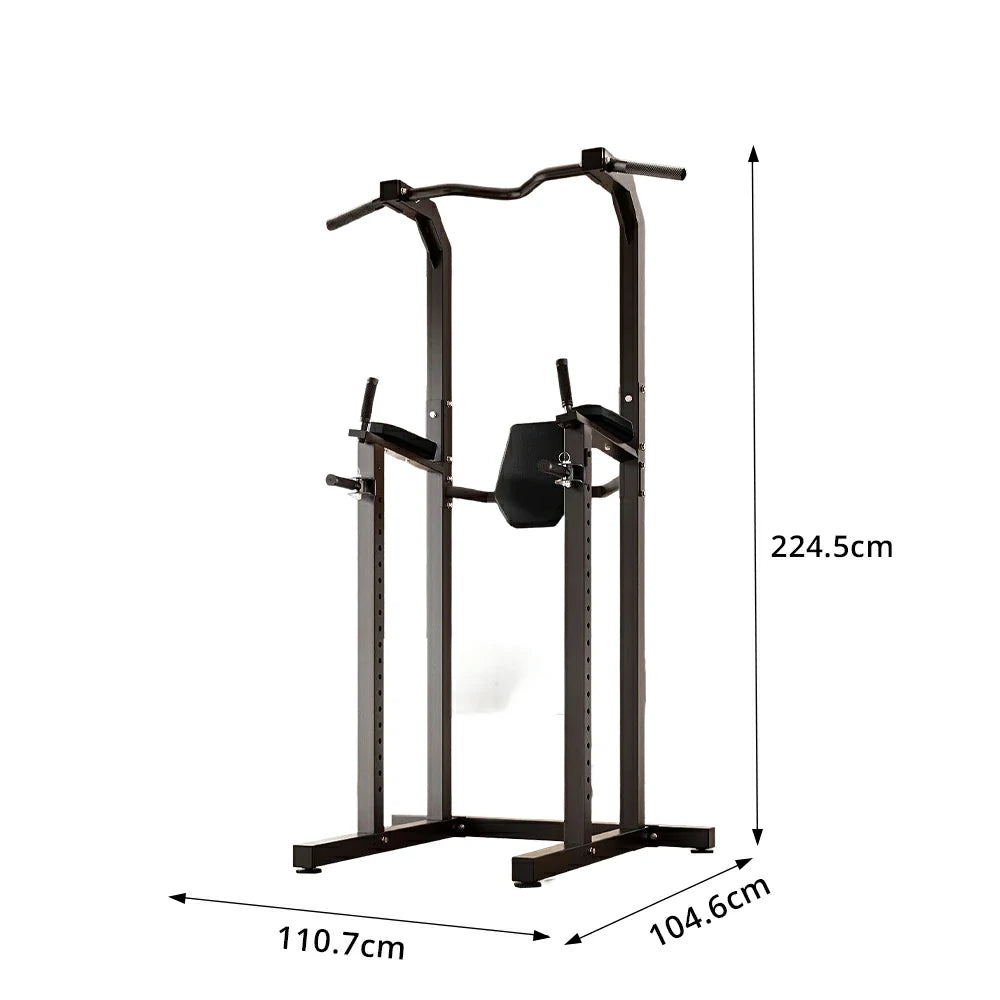 FITPRO Power Tower Pull Up Dip Station Adjustable Multi Function Home Gym Compact Strength Training - Black