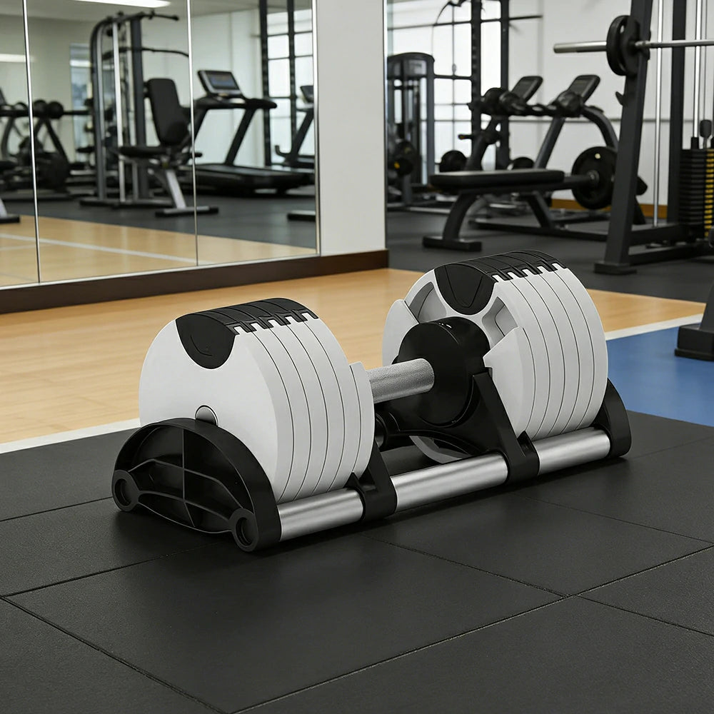 FITPRO Adjustable Dumbbell Set Quick Change Multi Weight Home Gym Compact Strength Training - White