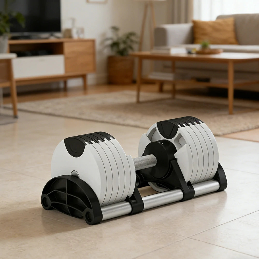 FITPRO Adjustable Dumbbell Set Quick Change Multi Weight Home Gym Compact Strength Training - White