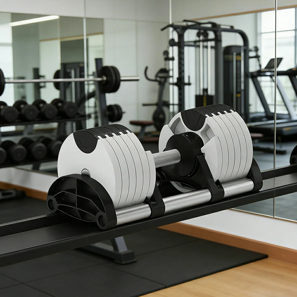 FITPRO Adjustable Dumbbell Set Quick Change Multi Weight Home Gym Compact Strength Training - White