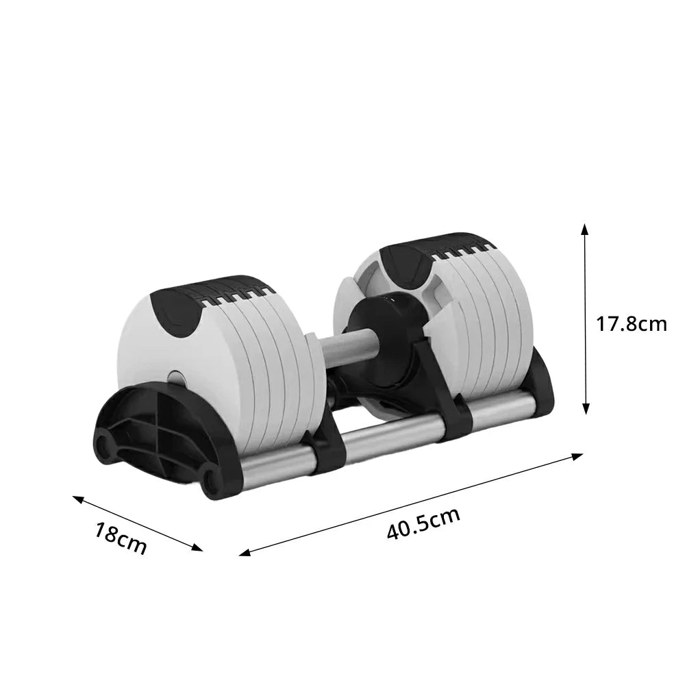 FITPRO Adjustable Dumbbell Set Quick Change Multi Weight Home Gym Compact Strength Training - White