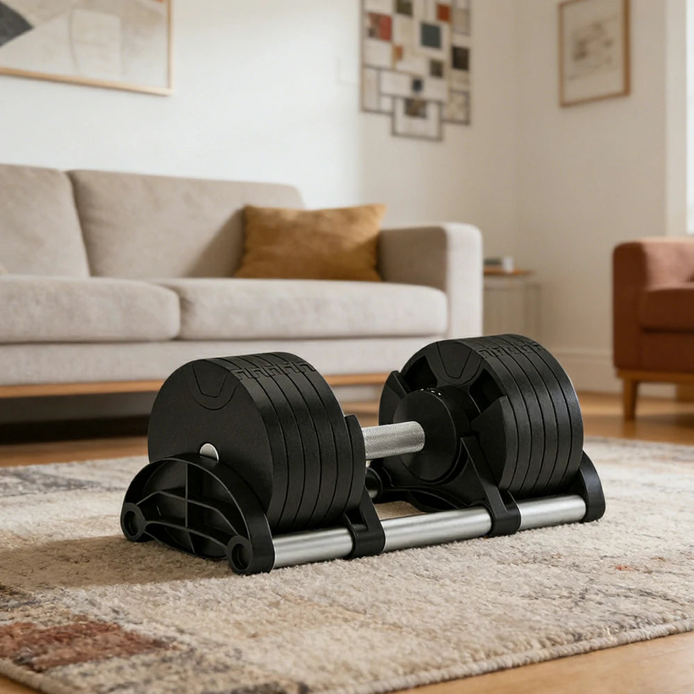 FITPRO Adjustable Dumbbell Set Quick Change Multi Weight Home Gym Compact Strength Training - Black