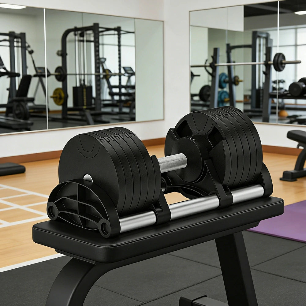 FITPRO Adjustable Dumbbell Set Quick Change Multi Weight Home Gym Compact Strength Training - Black