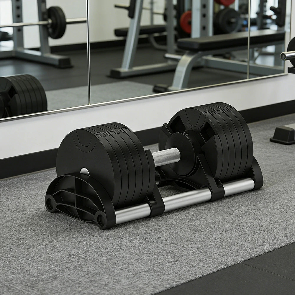 FITPRO Adjustable Dumbbell Set Quick Change Multi Weight Home Gym Compact Strength Training - Black