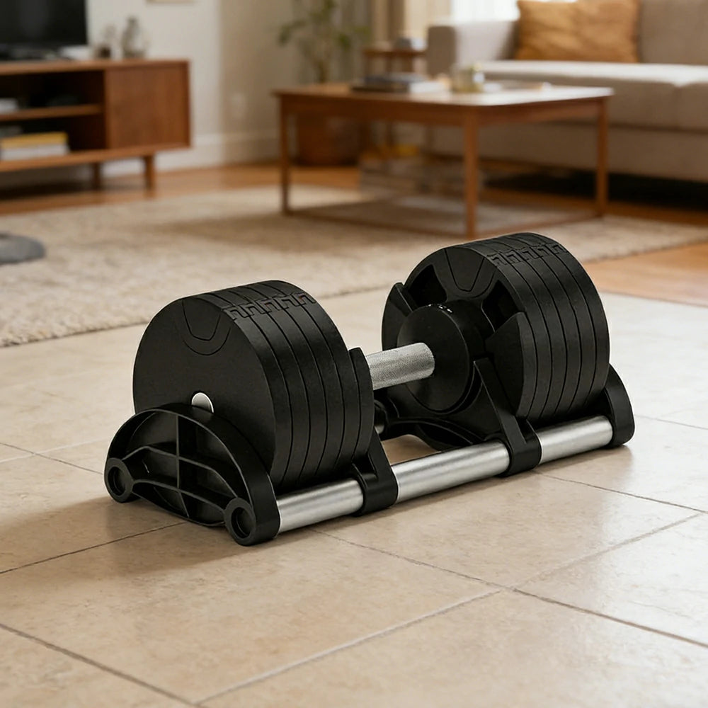 FITPRO Adjustable Dumbbell Set Quick Change Multi Weight Home Gym Compact Strength Training - Black