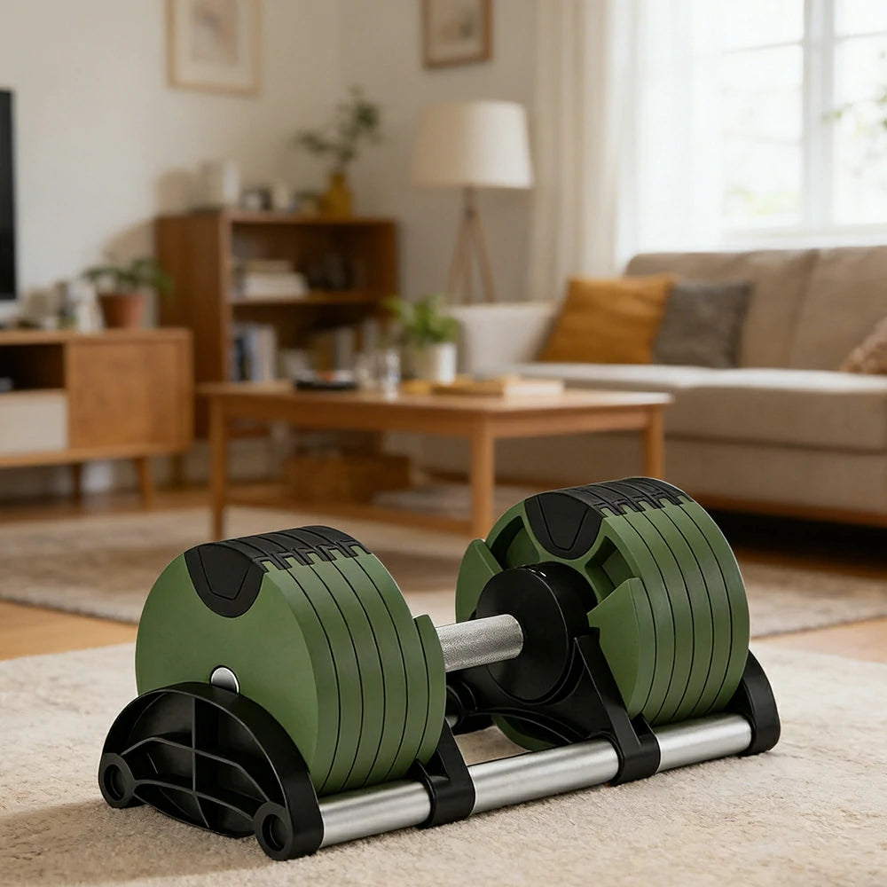 FITPRO Adjustable Dumbbell Set Quick Change Multi Weight Home Gym Compact Strength Training - Green