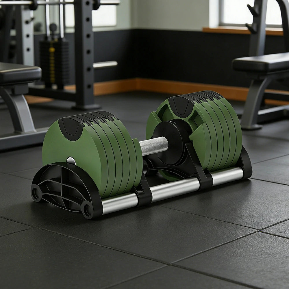 FITPRO Adjustable Dumbbell Set Quick Change Multi Weight Home Gym Compact Strength Training - Green