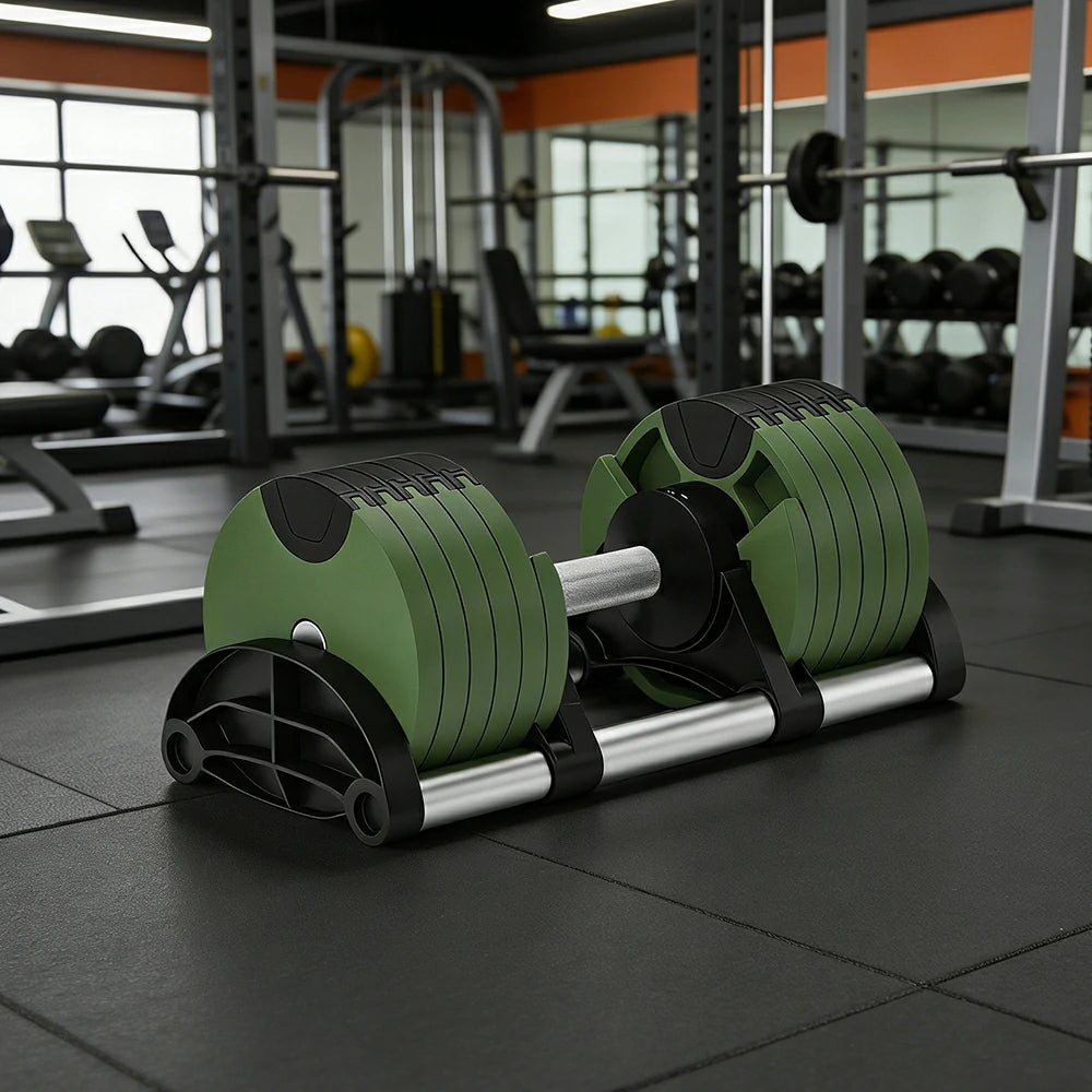 FITPRO Adjustable Dumbbell Set Quick Change Multi Weight Home Gym Compact Strength Training - Green