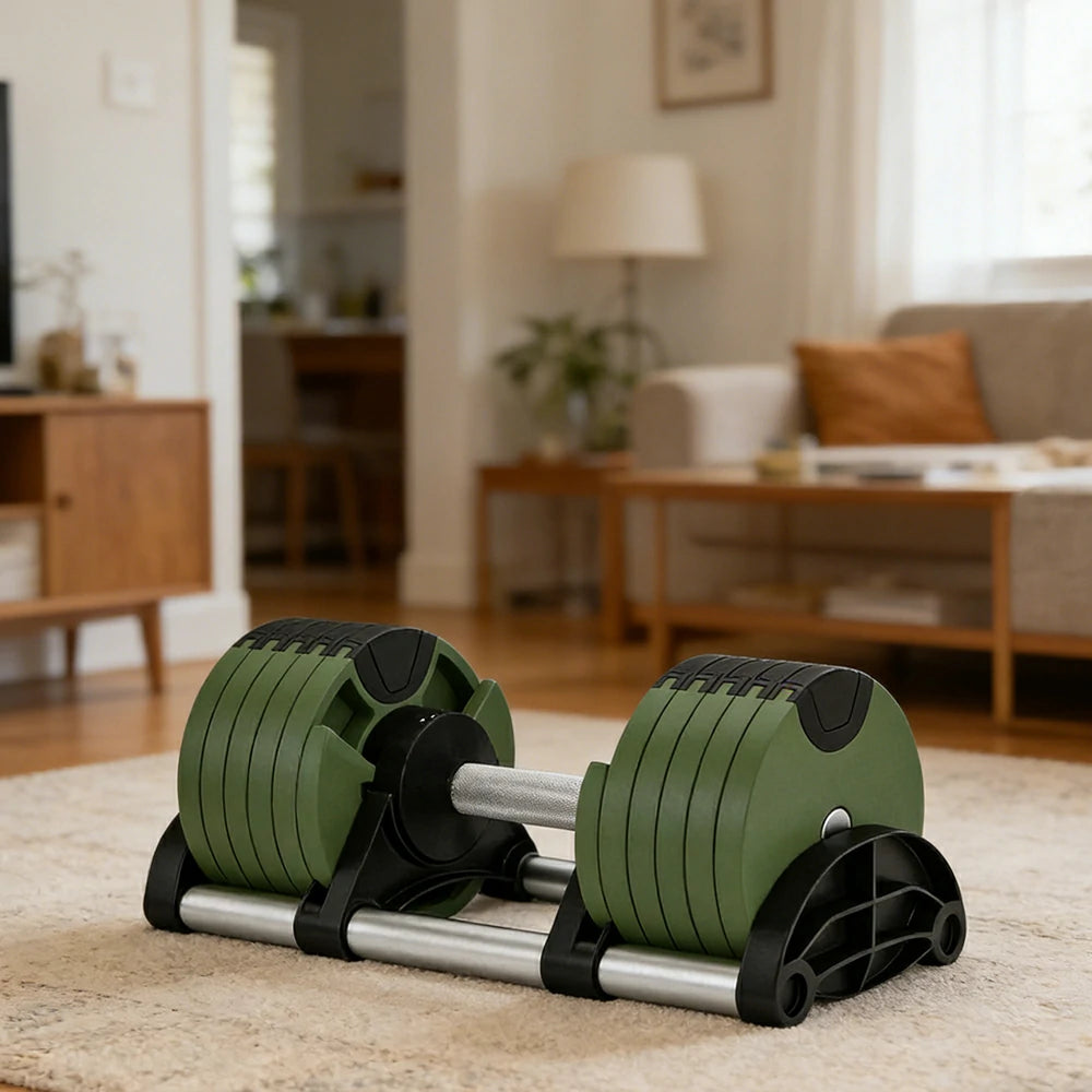 FITPRO Adjustable Dumbbell Set Quick Change Multi Weight Home Gym Compact Strength Training - Green