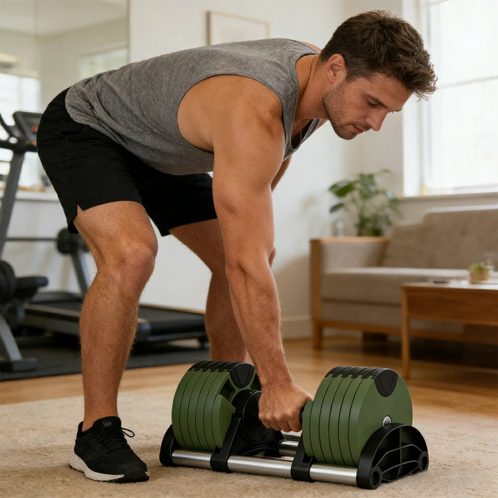 FITPRO Adjustable Dumbbell Set Quick Change Multi Weight Home Gym Compact Strength Training - Green