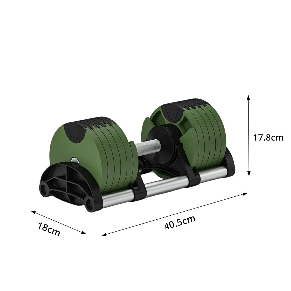 FITPRO Adjustable Dumbbell Set Quick Change Multi Weight Home Gym Compact Strength Training - Green