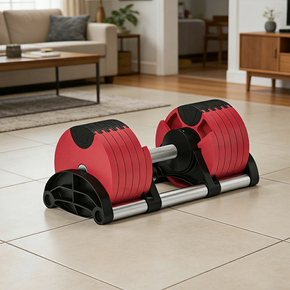 FITPRO Adjustable Dumbbell Set Quick Change Multi Weight Home Gym Compact Strength Training - Red