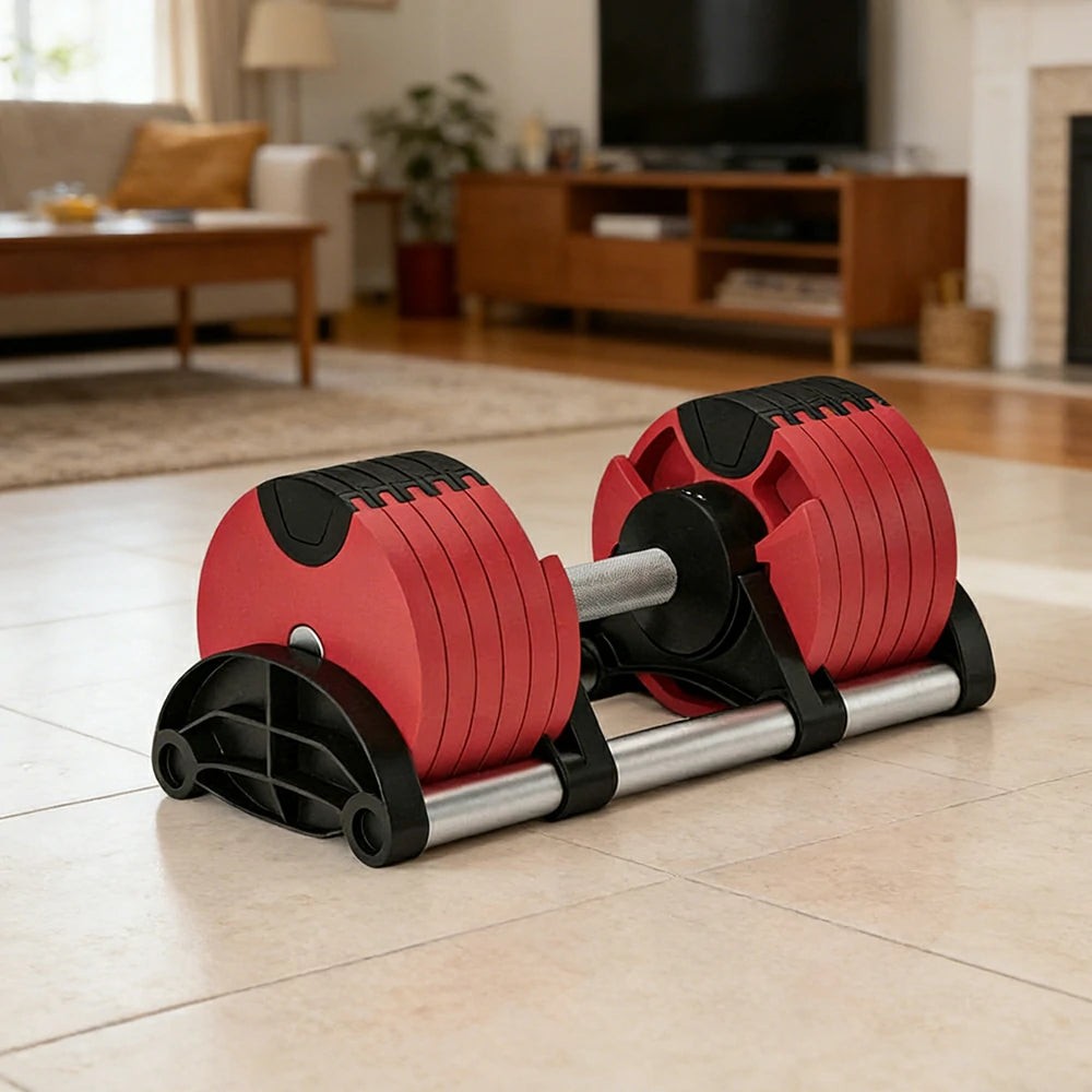 FITPRO Adjustable Dumbbell Set Quick Change Multi Weight Home Gym Compact Strength Training - Red