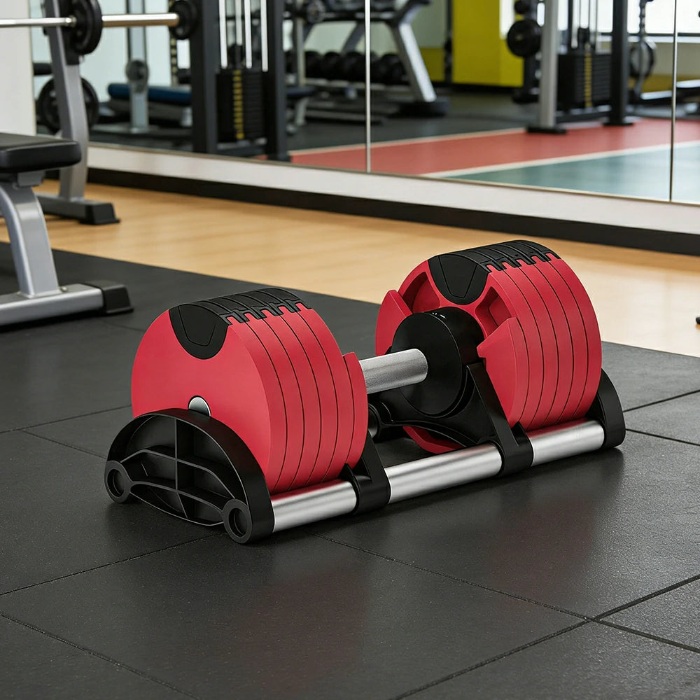FITPRO Adjustable Dumbbell Set Quick Change Multi Weight Home Gym Compact Strength Training - Red