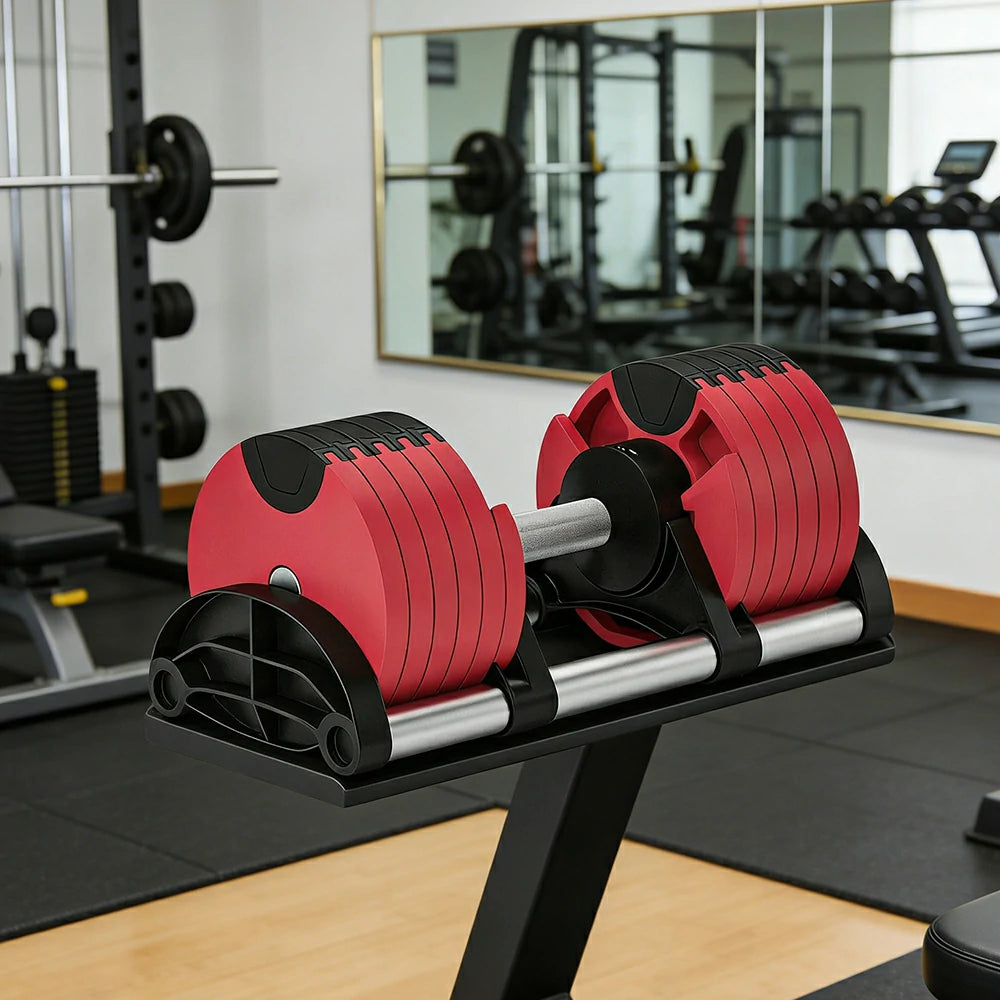 FITPRO Adjustable Dumbbell Set Quick Change Multi Weight Home Gym Compact Strength Training - Red