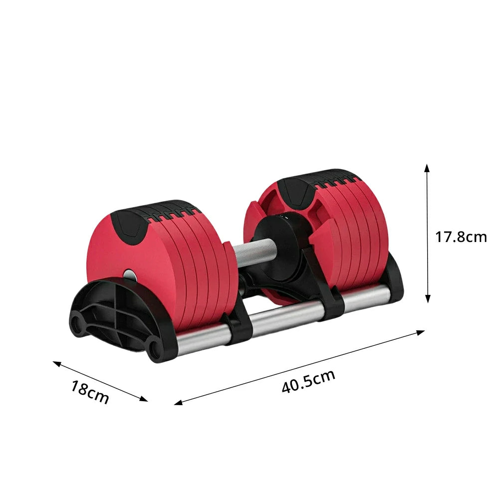 FITPRO Adjustable Dumbbell Set Quick Change Multi Weight Home Gym Compact Strength Training - Red