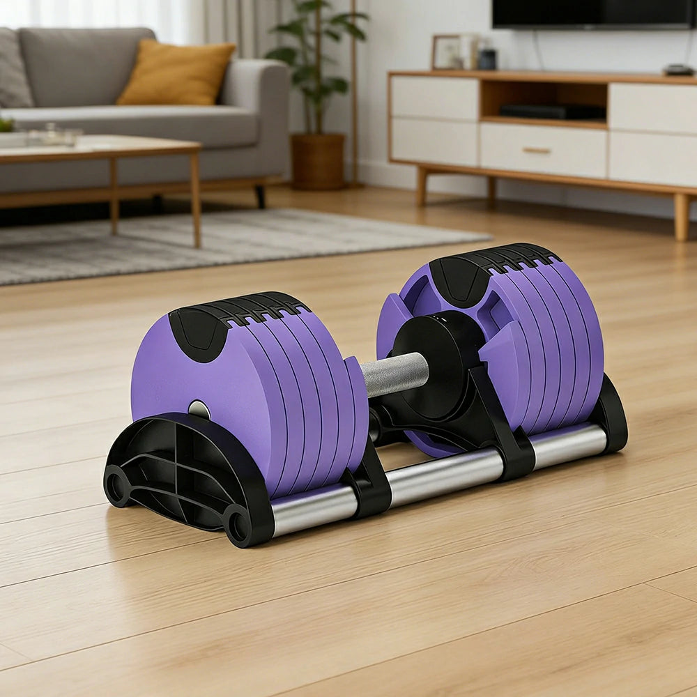 FITPRO Adjustable Dumbbell Set Quick Change Multi Weight Home Gym Compact Strength Training - Purple
