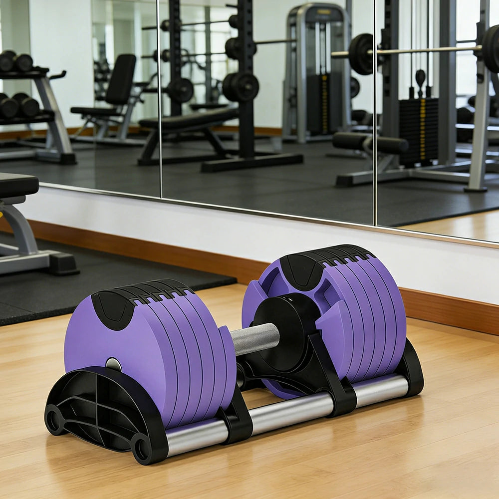 FITPRO Adjustable Dumbbell Set Quick Change Multi Weight Home Gym Compact Strength Training - Purple