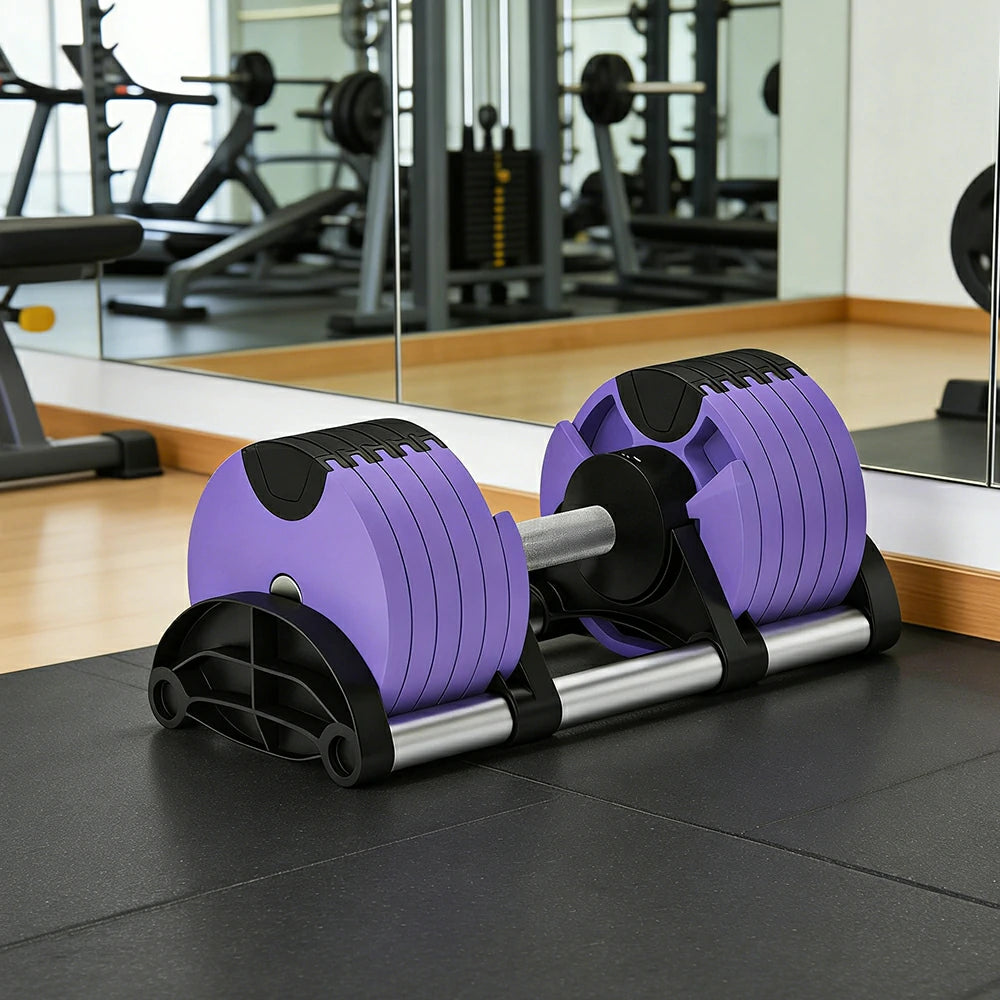 FITPRO Adjustable Dumbbell Set Quick Change Multi Weight Home Gym Compact Strength Training - Purple