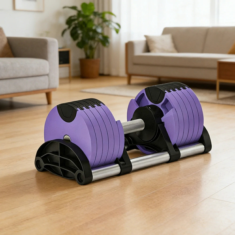 FITPRO Adjustable Dumbbell Set Quick Change Multi Weight Home Gym Compact Strength Training - Purple