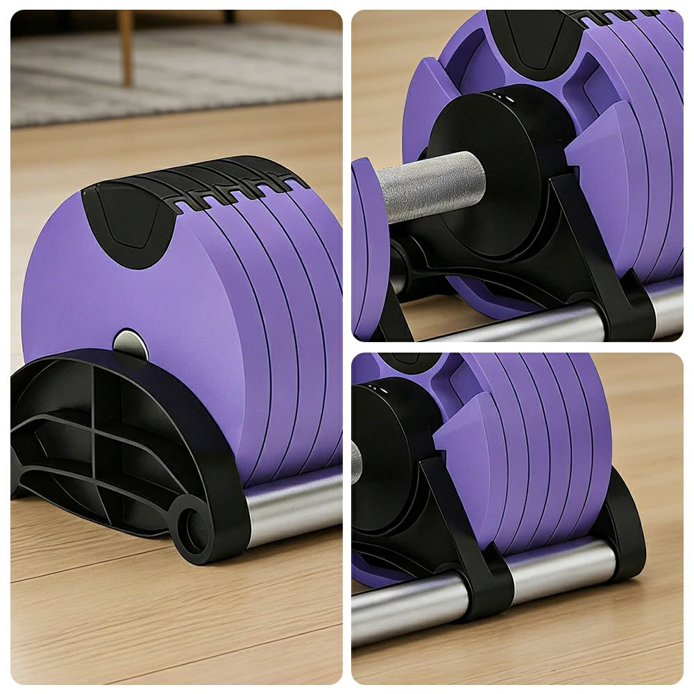 FITPRO Adjustable Dumbbell Set Quick Change Multi Weight Home Gym Compact Strength Training - Purple